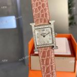 Super AAA Quality Replica Hermes Heure H Pink watches Set with Diamonds